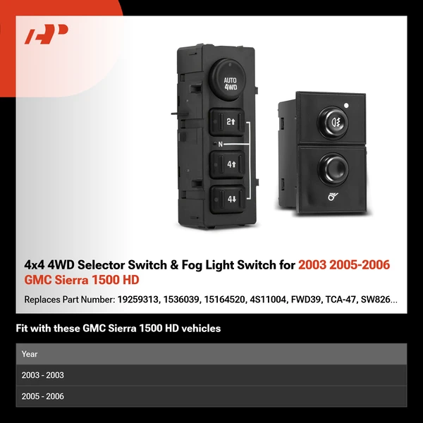 4x4 4WD Selector Switch & Fog Light Switch for 2003 2005-2006 GMC Sierra 1500 HD