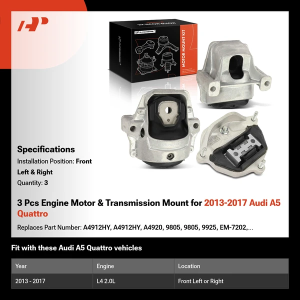 3 Pcs Engine Motor & Transmission Mount for 2013-2017 Audi A5 Quattro