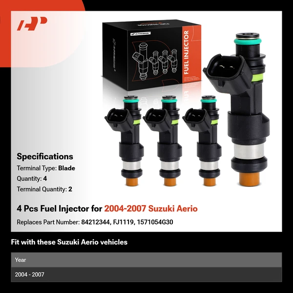 4 Pcs Fuel Injector for 2004-2007 Suzuki Aerio