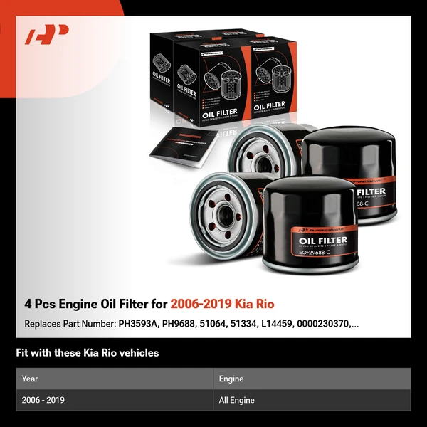 4 Pcs Engine Oil Filter for 2006-2019 Kia Rio