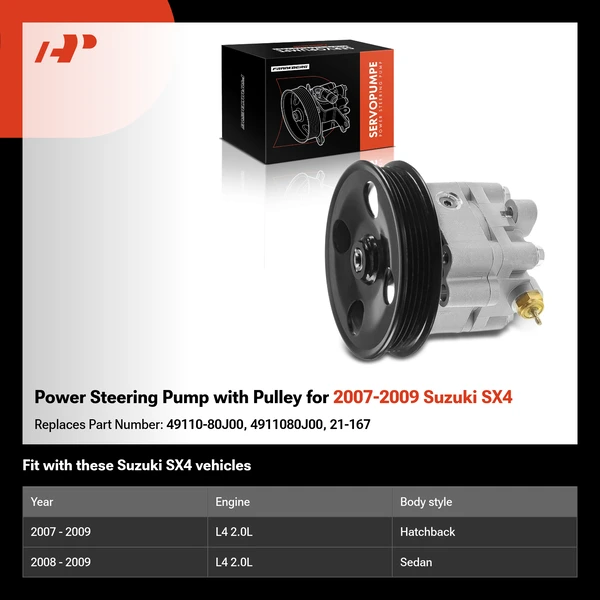 Power Steering Pump with Pulley for 2007-2009 Suzuki SX4