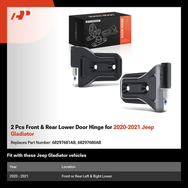 2 Pcs Front & Rear Lower Door Hinge for 2020-2021 Jeep Gladiator