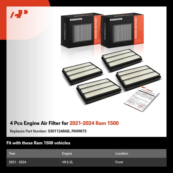 4 Pcs Engine Air Filter for 2021-2024 Ram 1500