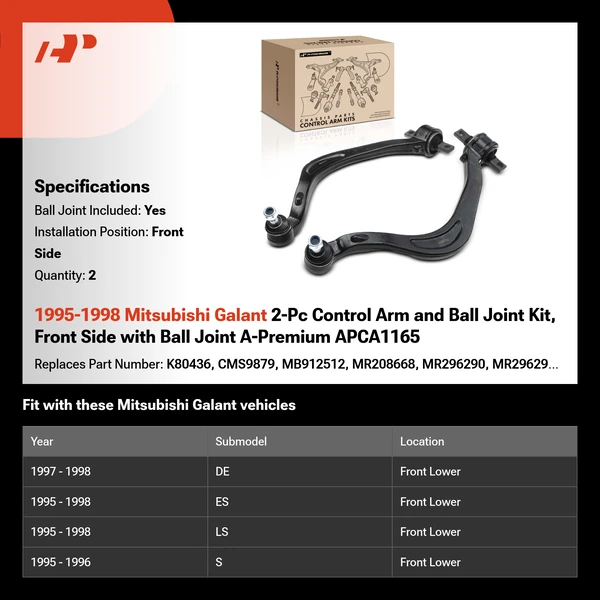 1995-1998 Mitsubishi Galant 2-Pc Control Arm and Ball Joint Kit, Front Side with Ball Joint A-Premium APCA1165