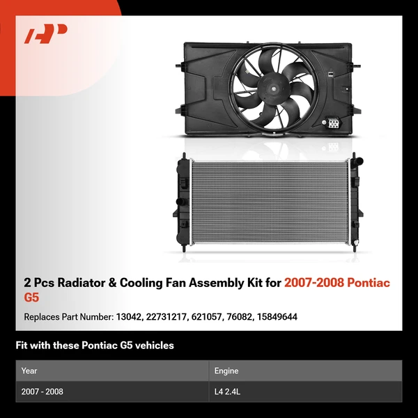 2 Pcs Radiator & Cooling Fan Assembly Kit for 2007-2008 Pontiac G5