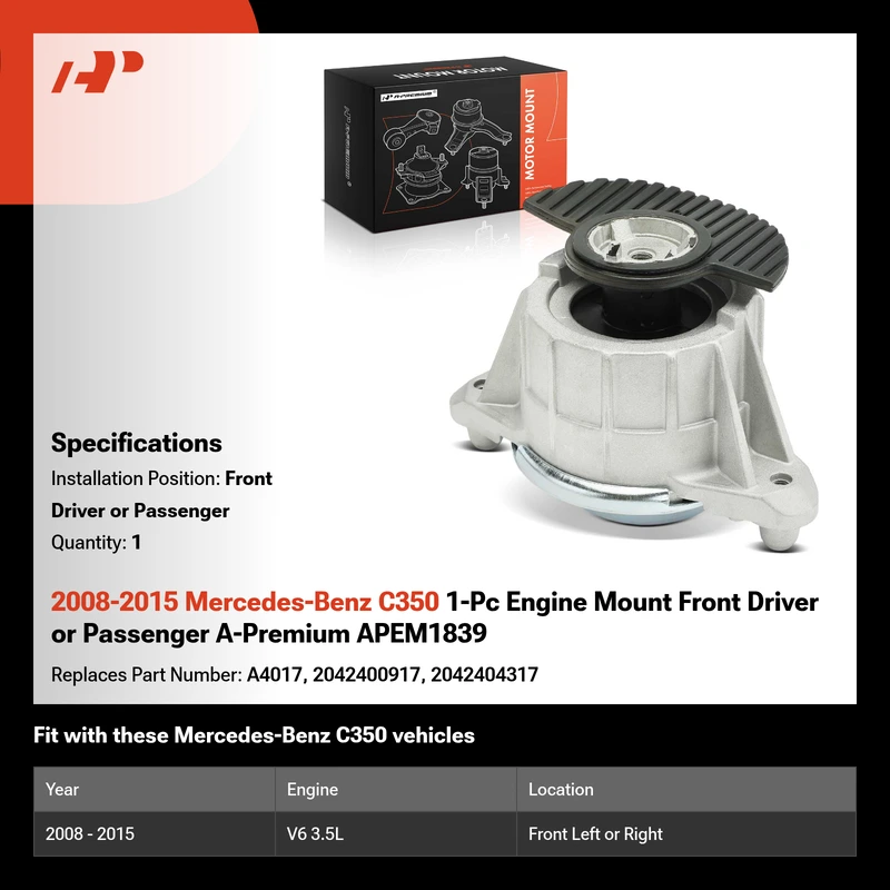 2008-2015 Mercedes-Benz C350 1-Pc Engine Mount Front Driver or Passenger A-Premium APEM1839
