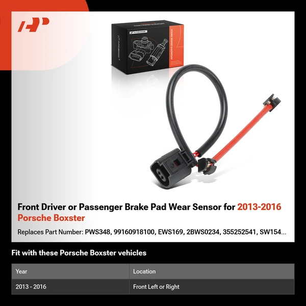 Front Driver or Passenger Brake Pad Wear Sensor for 2013-2016 Porsche Boxster