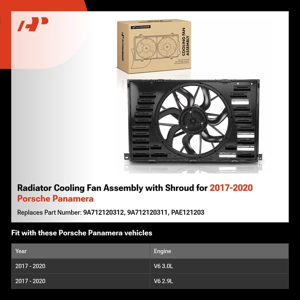 Radiator Cooling Fan Assembly with Shroud for 2017-2020 Porsche Panamera