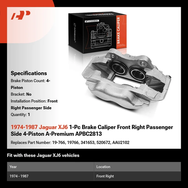 1974-1987 Jaguar XJ6 1-Pc Brake Caliper Front Right Passenger Side 4-Piston A-Premium APBC2813