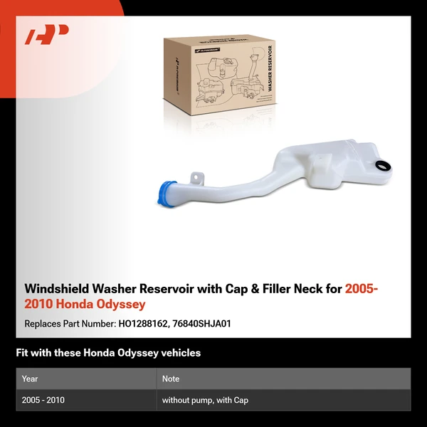 Windshield Washer Reservoir with Cap & Filler Neck for 2005-2010 Honda Odyssey