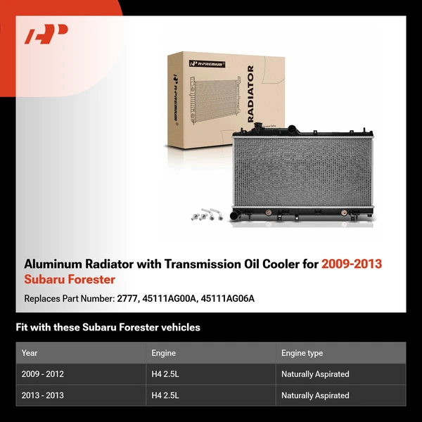 Aluminum Radiator with Transmission Oil Cooler for 2009-2013 Subaru Forester