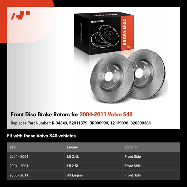 Front Disc Brake Rotors for 2004-2011 Volvo S40