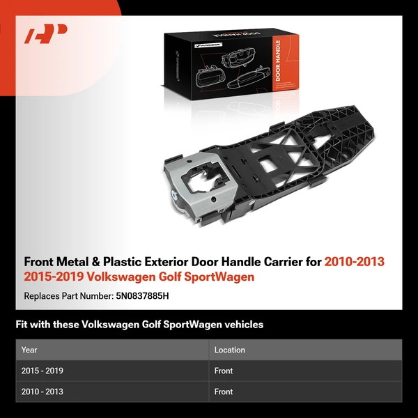 Front Metal & Plastic Exterior Door Handle Carrier for 2010-2013 2015-2019 Volkswagen Golf SportWagen