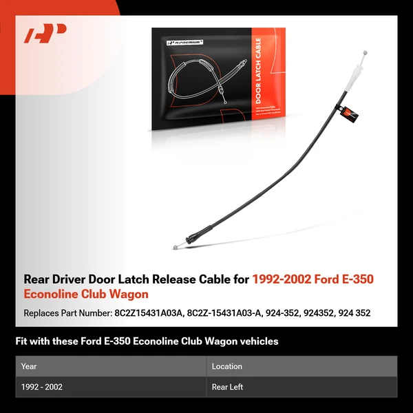 Rear Driver Door Latch Release Cable for 1992-2002 Ford E-350 Econoline Club Wagon