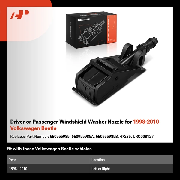 Driver or Passenger Windshield Washer Nozzle for 1998-2010 Volkswagen Beetle