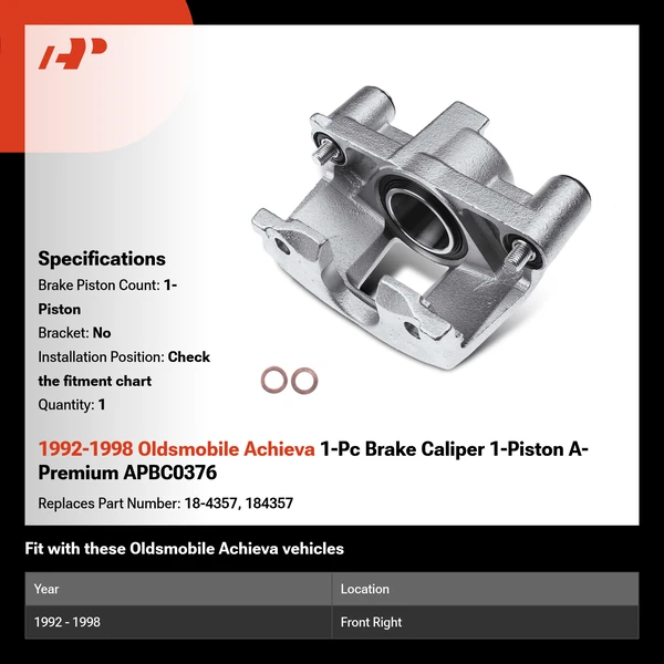1992-1998 Oldsmobile Achieva 1-Pc Brake Caliper 1-Piston A-Premium APBC0376
