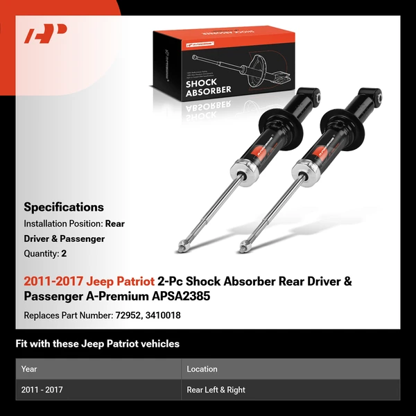 2011-2017 Jeep Patriot 2-Pc Shock Absorber Rear Driver & Passenger A-Premium APSA2385