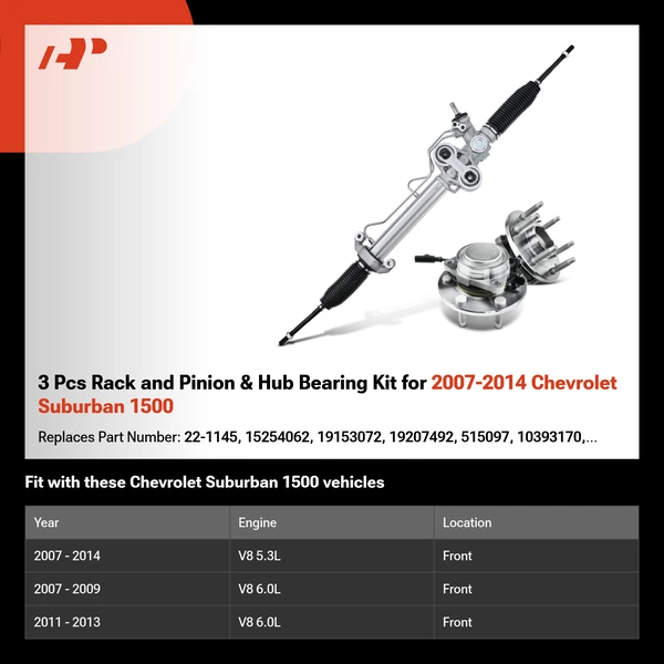 3 Pcs Rack and Pinion & Hub Bearing Kit for 2007-2014 Chevrolet Suburban 1500