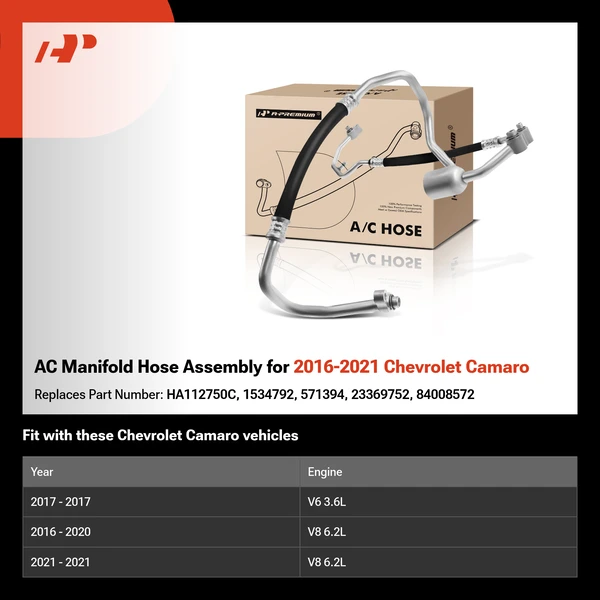AC Manifold Hose Assembly for 2016-2021 Chevrolet Camaro