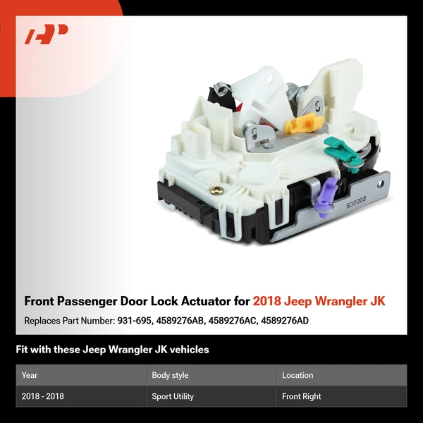 Front Passenger Door Lock Actuator for 2018 Jeep Wrangler JK