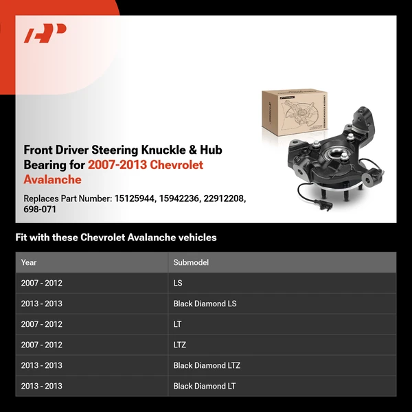 Front Driver Steering Knuckle & Hub Bearing for 2007-2013 Chevrolet Avalanche