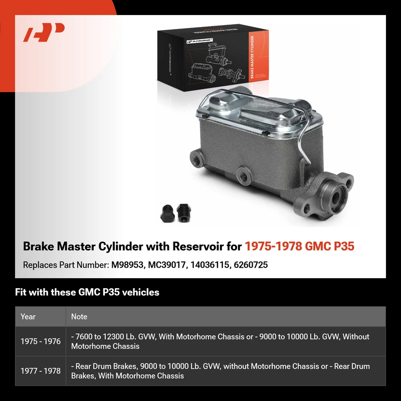 Brake Master Cylinder with Reservoir for 1975-1978 GMC P35
