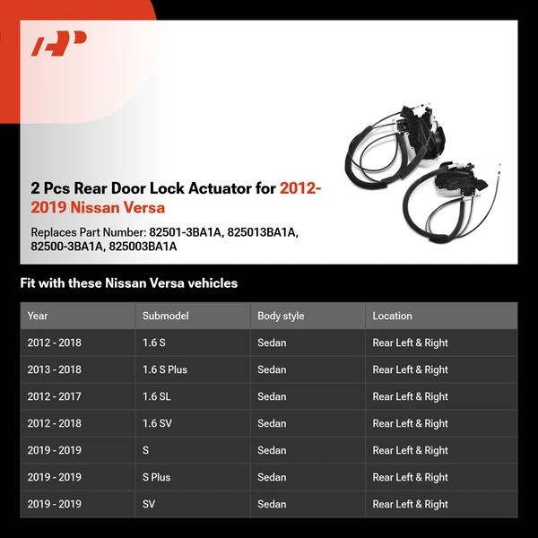 2 Pcs Rear Door Lock Actuator for 2012-2019 Nissan Versa