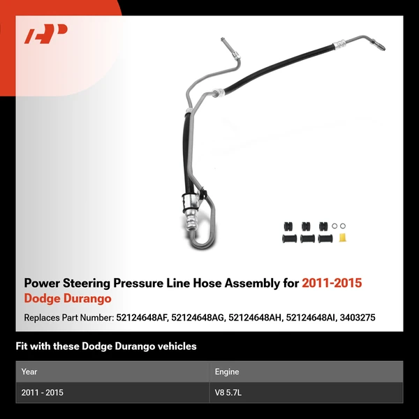 Power Steering Pressure Line Hose Assembly for 2011-2015 Dodge Durango