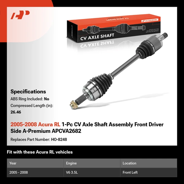 2005-2008 Acura RL 1-Pc CV Axle Shaft Assembly Front Driver Side A-Premium APCVA2682