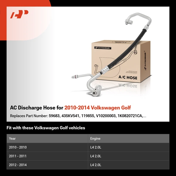 AC Discharge Hose for 2010-2014 Volkswagen Golf