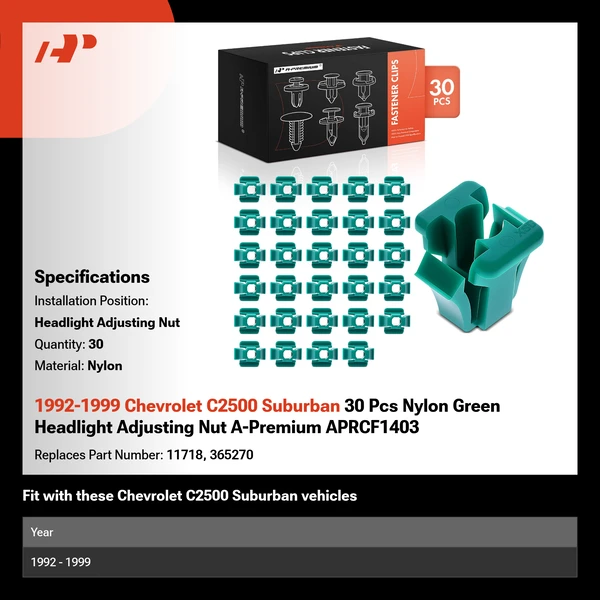 1992-1999 Chevrolet C2500 Suburban 30 Pcs Nylon Green Headlight Adjusting Nut A-Premium APRCF1403
