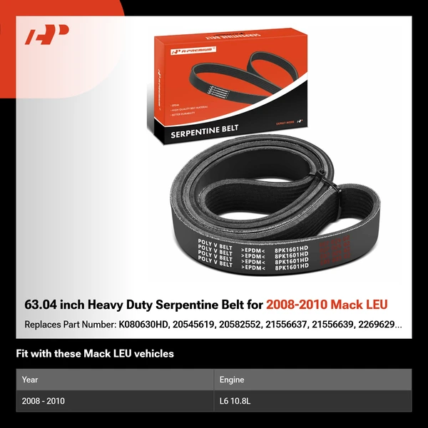 63.04 inch Heavy Duty Serpentine Belt for 2008-2010 Mack LEU