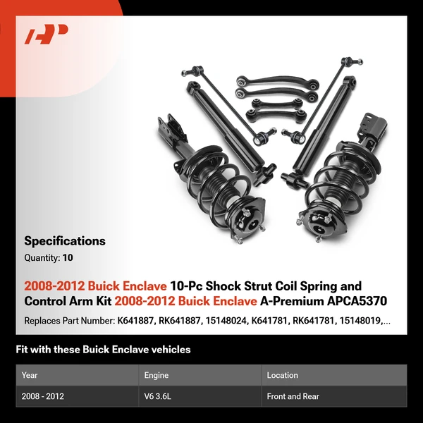 2008-2012 Buick Enclave 10-Pc Shock Strut Coil Spring and Control Arm Kit 2008-2012 Buick Enclave A-Premium APCA5370