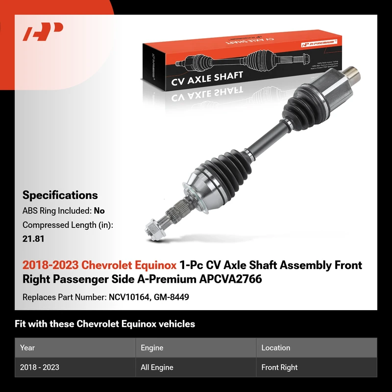 2018-2023 Chevrolet Equinox 1-Pc CV Axle Shaft Assembly Front Right Passenger Side A-Premium APCVA2766