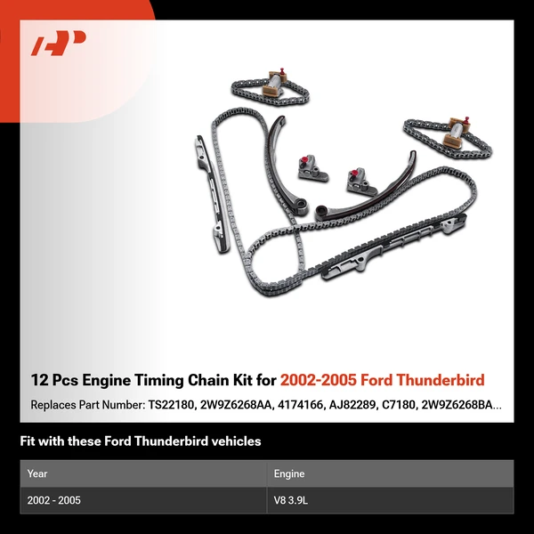 12 Pcs Engine Timing Chain Kit for 2002-2005 Ford Thunderbird