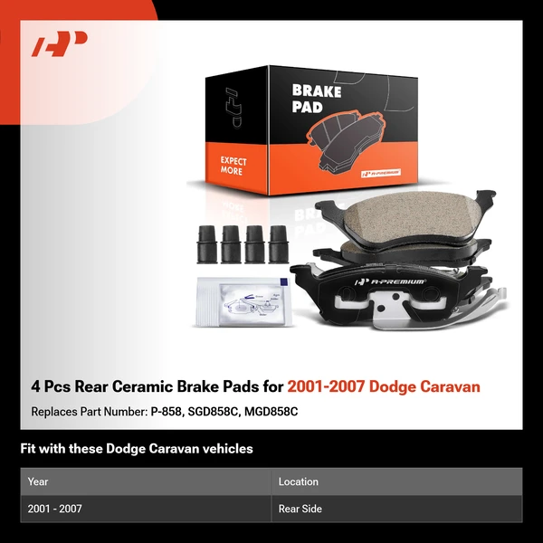 4 Pcs Rear Ceramic Brake Pads for 2001-2007 Dodge Caravan