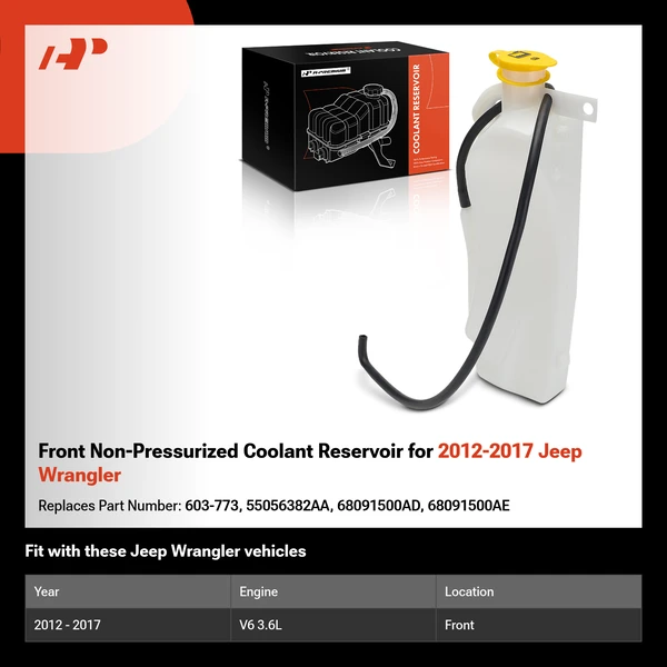 Front Non-Pressurized Coolant Reservoir for 2012-2017 Jeep Wrangler