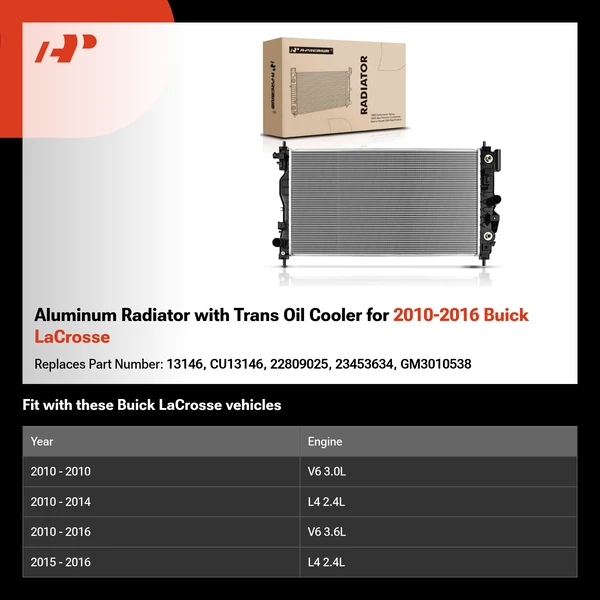 Aluminum Radiator with Trans Oil Cooler for 2010-2016 Buick LaCrosse