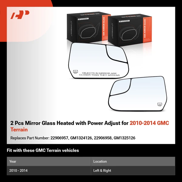 2 Pcs Mirror Glass Heated with Power Adjust for 2010-2014 GMC Terrain