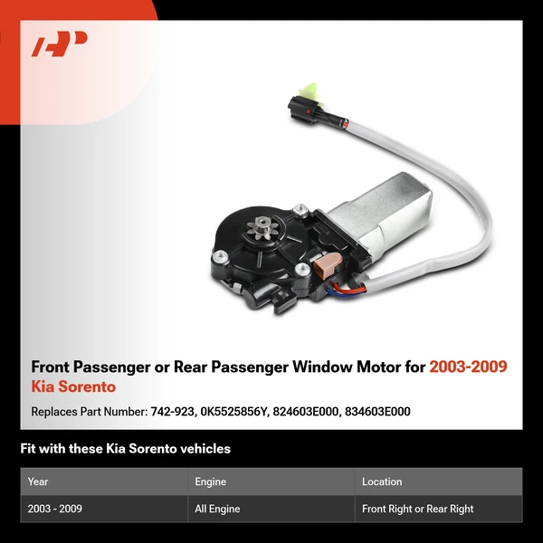 Front Passenger or Rear Passenger Window Motor for 2003-2009 Kia Sorento