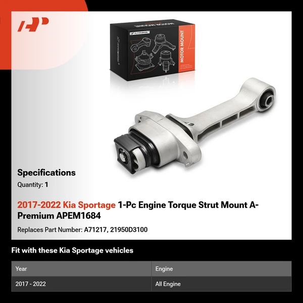 2017-2022 Kia Sportage 1-Pc Engine Torque Strut Mount A-Premium APEM1684