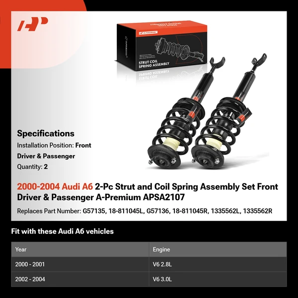2000-2004 Audi A6 2-Pc Strut and Coil Spring Assembly Set Front Driver & Passenger A-Premium APSA2107