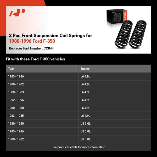 2 Pcs Front Suspension Coil Springs for 1980-1996 Ford F-350