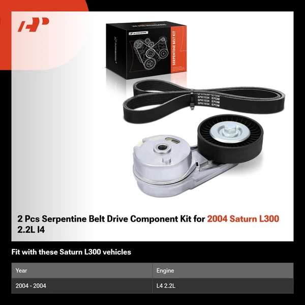 2 Pcs Serpentine Belt Drive Component Kit for 2004 Saturn L300 2.2L l4