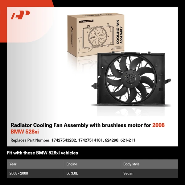 Radiator Cooling Fan Assembly with brushless motor for 2008 BMW 528xi