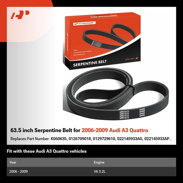 63.5 inch Serpentine Belt for 2006-2009 Audi A3 Quattro