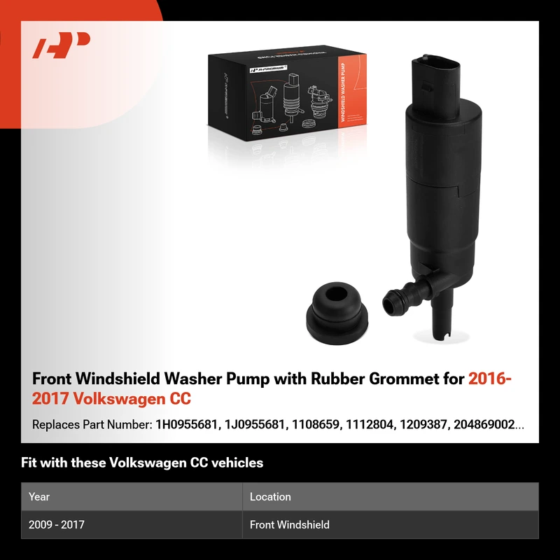 Front Windshield Washer Pump with Rubber Grommet for 2016-2017 Volkswagen CC