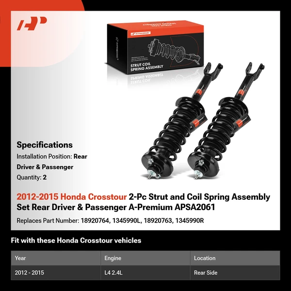 2012-2015 Honda Crosstour 2-Pc Strut and Coil Spring Assembly Set Rear Driver & Passenger A-Premium APSA2061