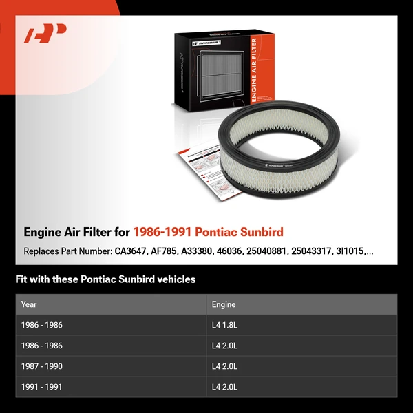 Engine Air Filter for 1986-1991 Pontiac Sunbird