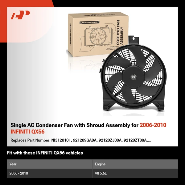 Single AC Condenser Fan with Shroud Assembly for 2006-2010 INFINITI QX56
